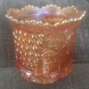 Vintage Northwood Marigold Carnival Glass Open Spooner Grape & Cable